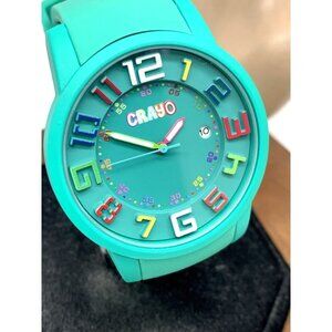 Crayo Women's Watch Quartz Analog Multicolor Dial Green Rubber Band 41mm